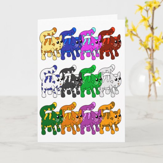 Cute Xmas Kitten Cat Pattern Rows Kaart (Gele Bloem)