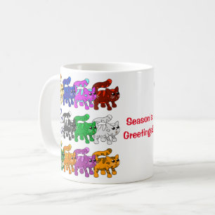 Cute Xmas Kitten Cat Pattern Rows Koffiemok