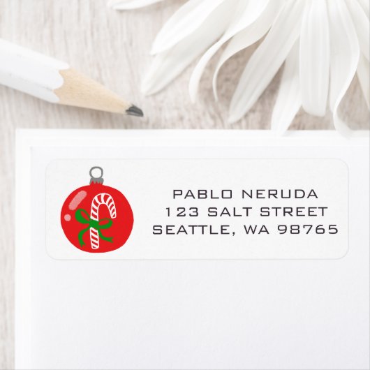 Cute Xmas Ornament Candycane CUSTOE Mailing Label (Insitu)