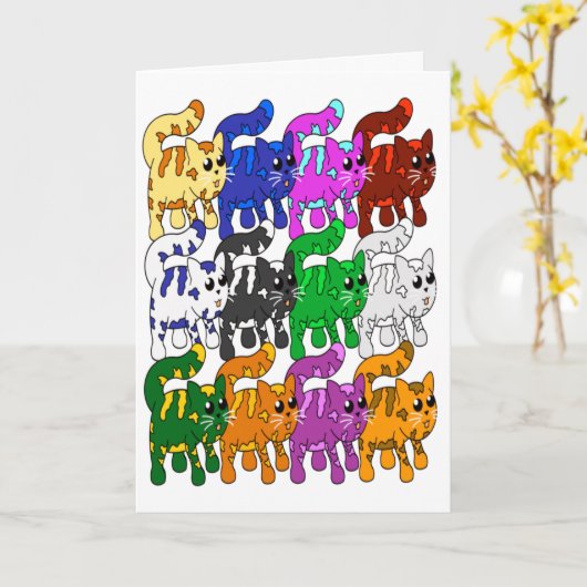 Cute Xmas Pattern Kitten Crowd Kaart (Gele Bloem)