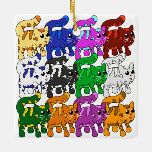 Cute Xmas Pattern Kitten Crowd Keramisch Ornament (Voorkant)