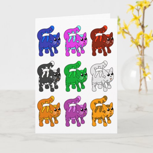 Cute Xmas Pattern Kitten Group Kaart (Gele Bloem)