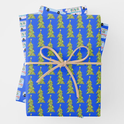 Cute Xmas RV Camper Trees Motorhome Inpakpapier Vel (In situ)