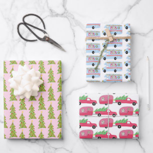 Cute Xmas RV Camper Treilers Holiday Pink Inpakpapier Vel