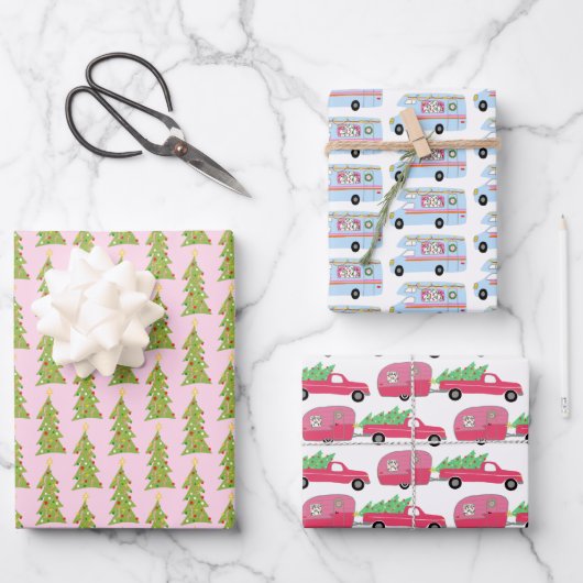 Cute Xmas RV Camper Treilers Holiday Pink Inpakpapier Vel (Voorkant)