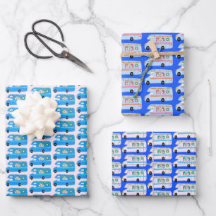 Cute Xmas RV Campers Motorhouses Holiday Blue Inpakpapier Vel