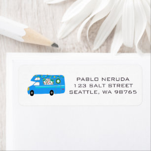 Cute Xmas RV Motorhome Blue CUSTOE Mailing Label