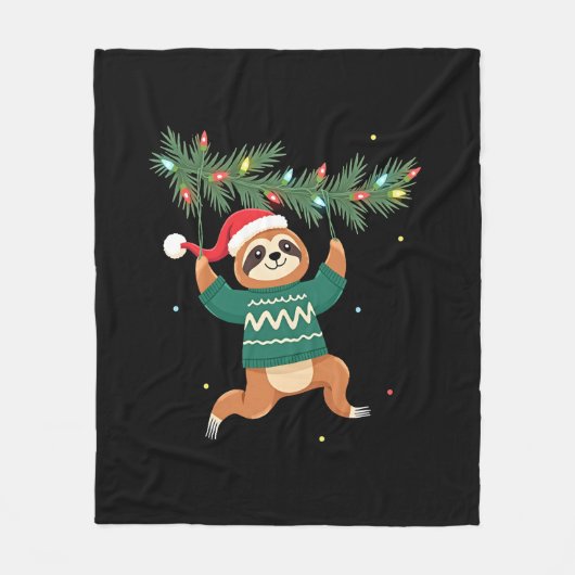 Cute Xmas Sloth Santa Hat Christmas Sloth - Tree L Fleece Deken (Voorkant)