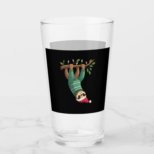 Cute Xmas Sloth Santa Hat Christmas Sloth - Tree L Glas (Voorkant)