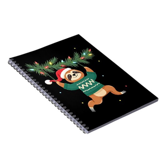 Cute Xmas Sloth Santa Hat Christmas Sloth - Tree L Notitieboek (Rechterzijde)
