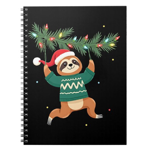Cute Xmas Sloth Santa Hat Christmas Sloth - Tree L Notitieboek (Voorkant)