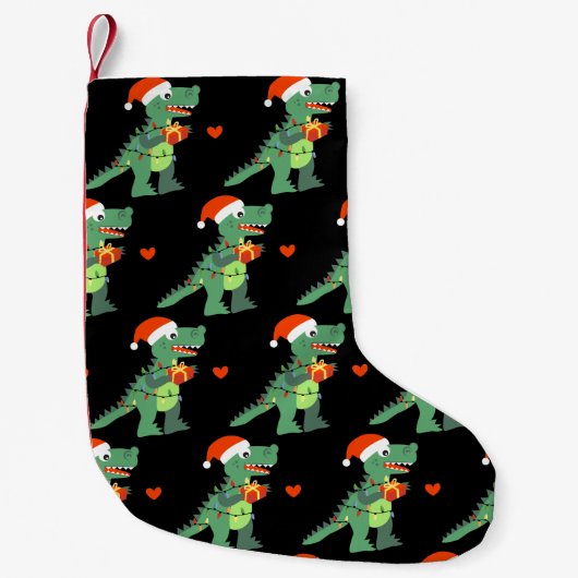 Cute Xmas T-Rex Dino Santa Kerstmis stoppen Kleine Kerstsok (Voorkant)