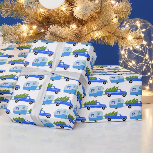 Cute Xmas Trailers RVs Trucks Blue Christmas Cadeaupapier (Feestdagen)