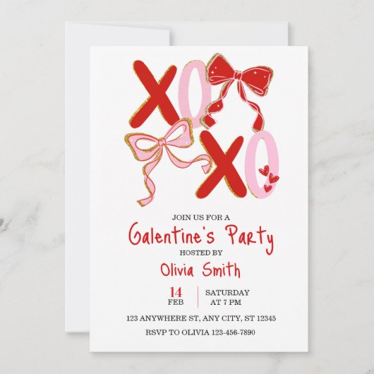 cute xo Galentine’s Day invitation, girly invite Kaart (Voorkant)