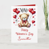 Cute XOXO Bear with Heart Balloons Feestdagen Kaart (Voorkant)