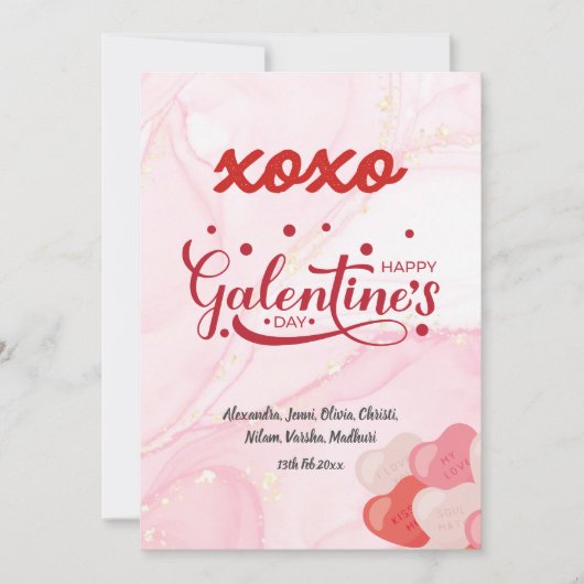 Cute XOXO Roze kiezelsteen Glitter Galentine Dag Kaart (Voorkant)