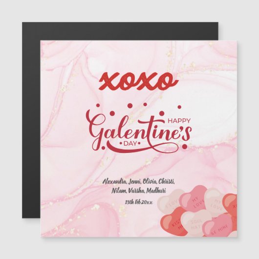 Cute XOXO Roze kiezelsteen Glitter Galentine Dag Magnetische Uitnodiging (Voorkant / Achterkant)
