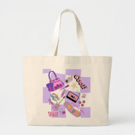 Cute Y2K Esthetische Roze & Paarse Collage Tote Ta Grote Tote Bag