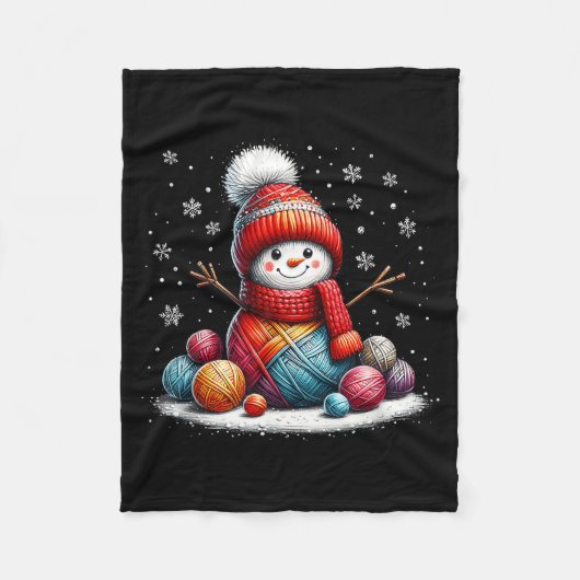 Cute Yarn Snowman Quilter Christmas Crochet Knitti Fleece Deken (Voorkant)