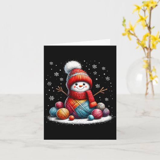 Cute Yarn Snowman Quilter Christmas Crochet Knitti Kaart (Gele Bloem)