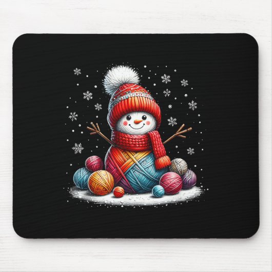 Cute Yarn Snowman Quilter Christmas Crochet Knitti Muismat (Voorkant)