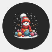 Cute Yarn Snowman Quilter Christmas Crochet Knitti Ronde Sticker (Voorkant)
