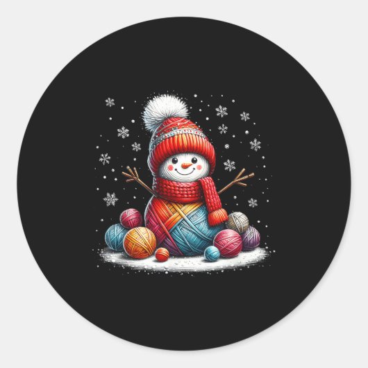 Cute Yarn Snowman Quilter Christmas Crochet Knitti Ronde Sticker (Voorkant)