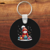 Cute Yarn Snowman Quilter Christmas Crochet Knitti Sleutelhanger (Voorkant)