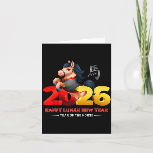 Cute Year Of The Horse -black Fun Happy Lunar New  Kaart (Voorkant)