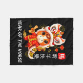 Cute Year Of The Horse Lion Dance Chinese Lunar Ne Fleece Deken (Voorkant (Horizontaal))