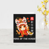 Cute Year Of The Horse Lion Dance Chinese Lunar Ne Kaart (Gele Bloem)