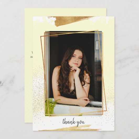 Cute Yello & Gold Framed Afstuderen Hartelijk dank Kaart (Voorkant / Achterkant)