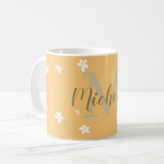 Cute Yellow Aesthetic Daisies Girly Monogrammed Koffiemok (Voorkant links)