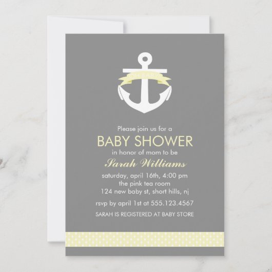 Cute Yellow Anchor Nautical Theme Baby shower Kaart (Voorkant)