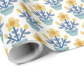 Cute, yellow and blue floral Wrapping Paper Cadeaupapier (Rol Hoek)