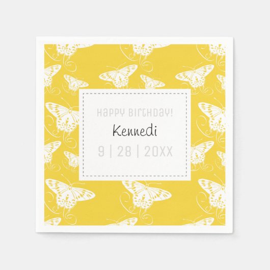 Cute Yellow and White Butterfly Napkins Servet (Voorkant)