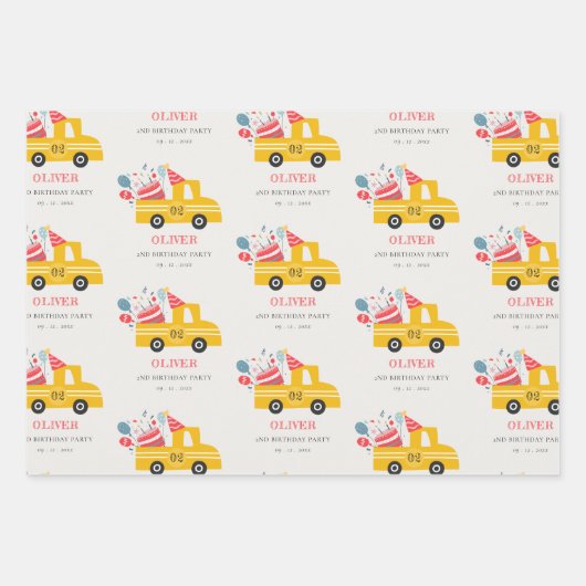 Cute Yellow Any Age Birthday Party Cake Truck Inpakpapier Vel (Voorkant)