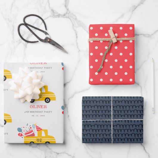 Cute Yellow Any Age Birthday Party Cake Truck Inpakpapier Vel (Voorkant)
