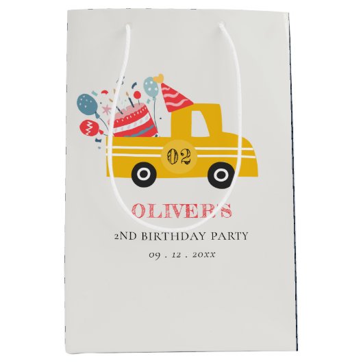 Cute Yellow Any Age Birthday Party Cake Truck Medium Cadeauzakje (Voorkant)
