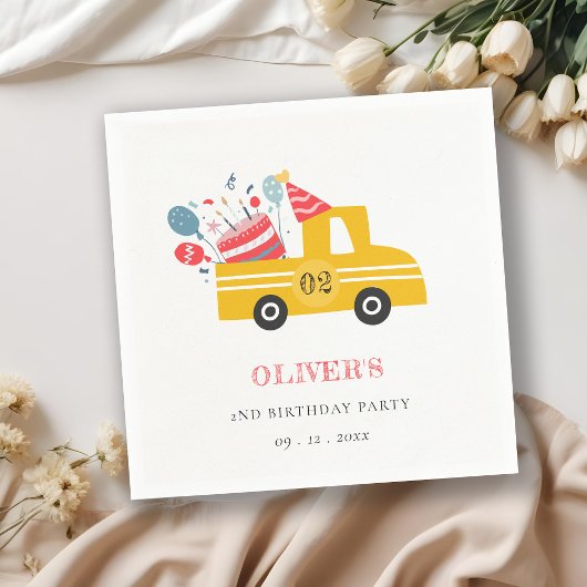 Cute Yellow Any Age Birthday Party Cake Truck Servet
