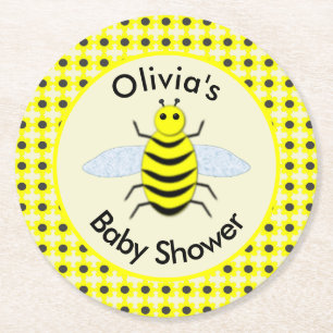 Cute Yellow Baby Bee Genderneutraal Baby shower Ronde Kartonnen Onderzetter