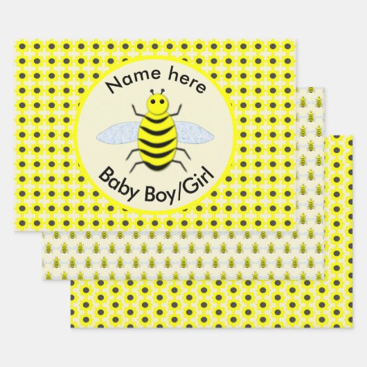 Cute Yellow Baby Bee Genderneutrale Aangepast Inpakpapier Vel (Set)