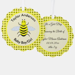 Cute Yellow Baby Bee Genderneutrale Aangepast Ornament Kaart
