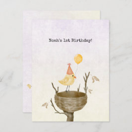 Cute Yellow Baby Bird With Balloon Invitation Brie Briefkaart