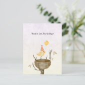Cute Yellow Baby Bird With Balloon Invitation Brie Briefkaart (Staand voorkant)