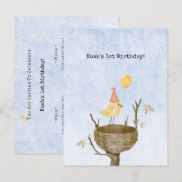 Cute Yellow Baby Bird With Balloon Invitation Briefkaart