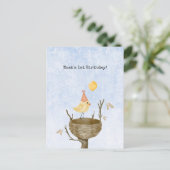 Cute Yellow Baby Bird With Balloon Invitation Briefkaart (Staand voorkant)