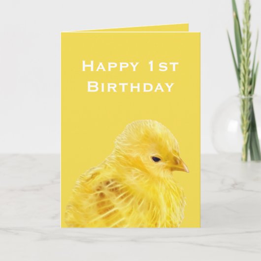 Cute yellow baby Chick 1st Happy Birthday Kaart (Voorkant)