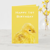 Cute yellow baby Chick 1st Happy Birthday Kaart (Gele Bloem)