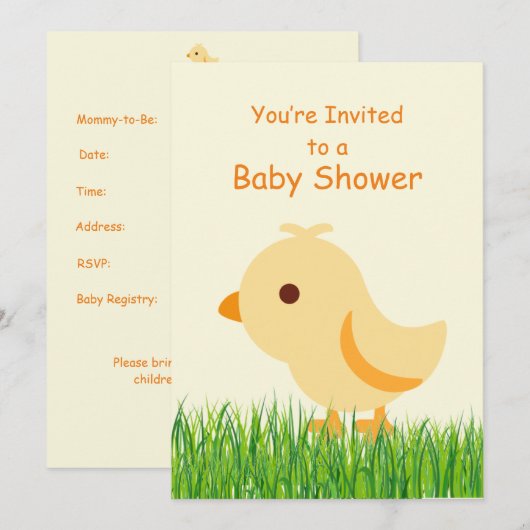 Cute Yellow Baby Chick Baby shower Kaart (Voorkant / Achterkant)